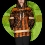 Hi Vis Hoodie Reflective Tapes Orange Skull US Flag Safety Workwear For Workers, Runners, Cyclists, Patriotic