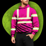 Hi Vis Hoodie Reflective Tapes Pink USA Flag Safety Workwear For Workers, Runners, Cyclists, Patriotic
