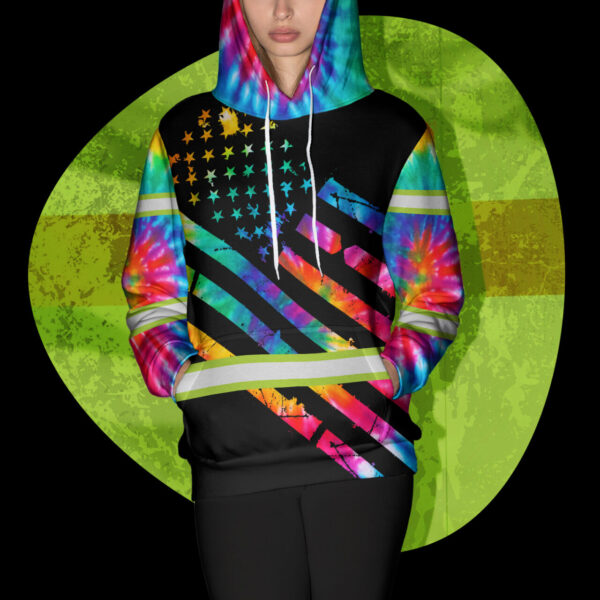 Hi Vis Hoodie Reflective Tapes Rainbow Tie Dye Safety Workwear For Workers, Runners, Cyclists