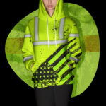 Hi Vis Hoodie Reflective Tapes Yellow Neon USA Flag Safety Workwear For Workers, Runners, Cyclists, Patriotic