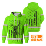 Hi Vis Hoodie Reflective Custom Name American Motorcycle US Flag Cool Biker Gift, Safety Workwear