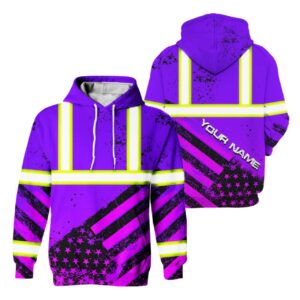 Hi Vis Hoodie Reflective Violet US Flag Paint Safety Workwear For Worker, Motorcycle Bicycle, Runner