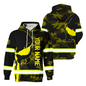 Hi Vis Hoodie Reflective Skull Yellow Camo Neon US Flag Custom Name Safety Workwear