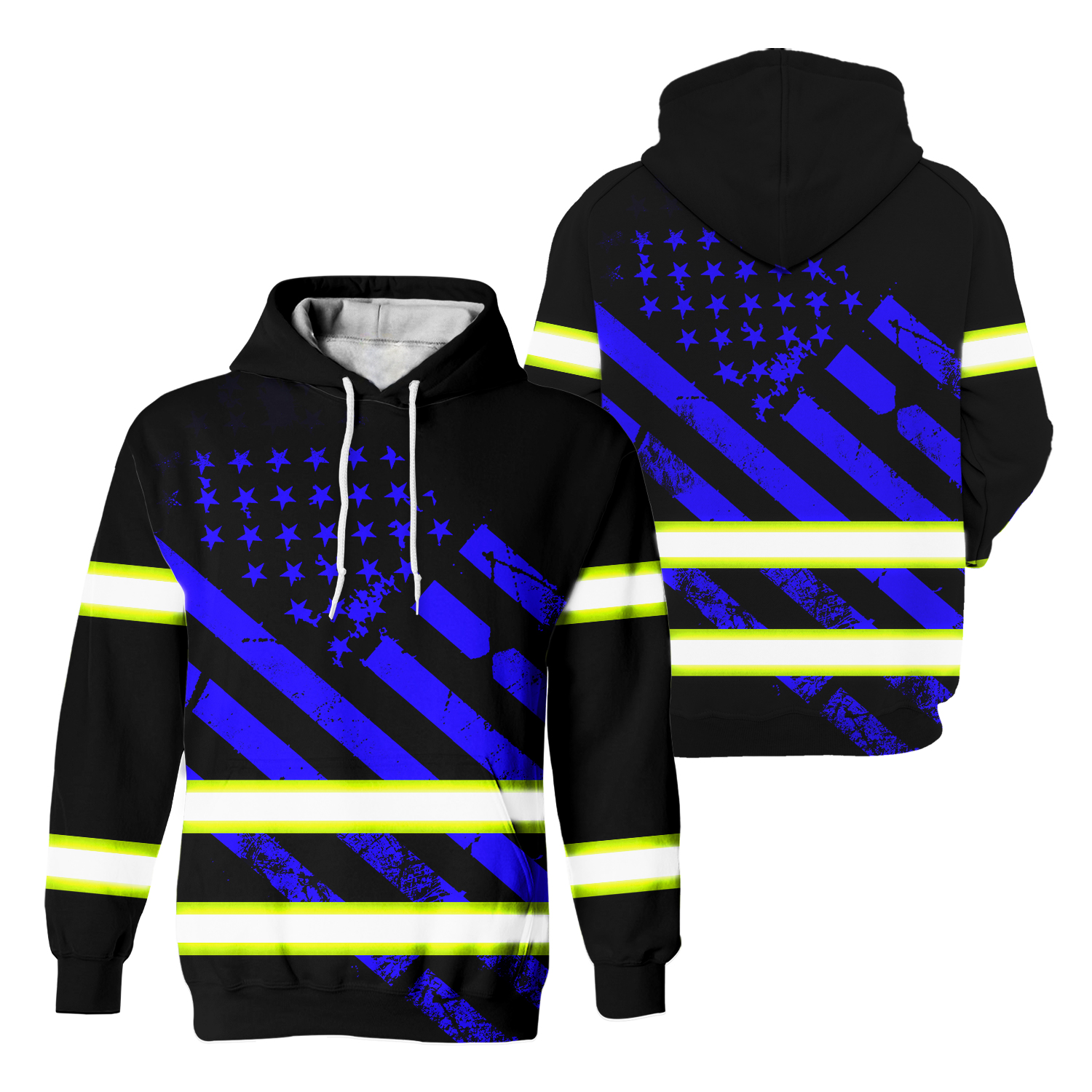 Hi Vis Hoodie Reflective Tapes Black Blue USA Flag Safety Workwear For