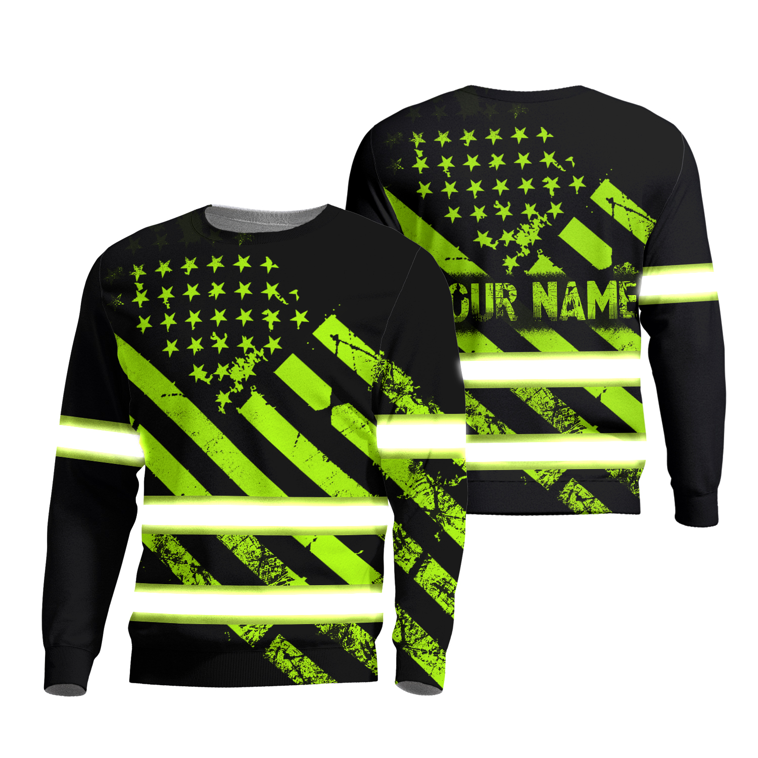 Hi Vis Long Sleeve Shirt Reflective Green Neon Flag Custom Name Safety