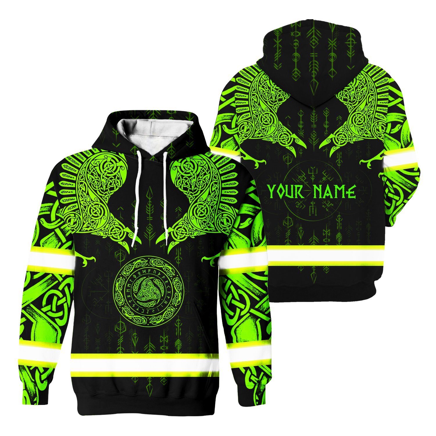 Hi Vis Hoodie Reflective Tapes Green Viking Custom Name Safety Workwear