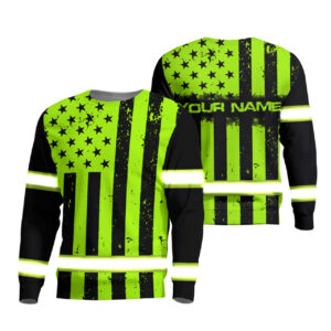 Hi Vis Long Sleeve Reflective Black Green USA Flag Custom Name Safety Workwear