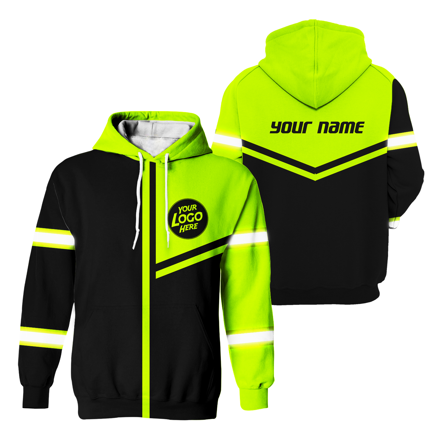 Hi Vis Hoodie Uniform Reflective Black Green Neon Custom Name And Logo ...