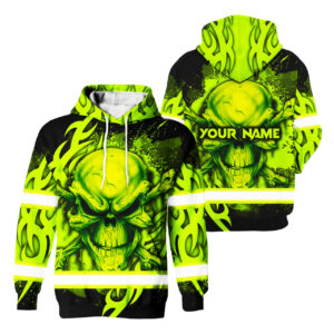 Hi Vis Hoodie Reflective Tapes Paint Flakes Skull Custom Name Safety Workwear For Workers, Runners, Cyclists
