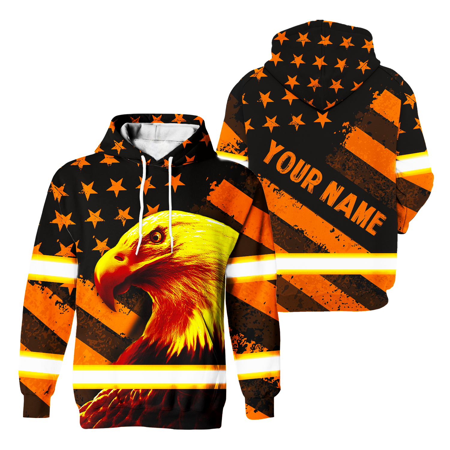 Hi Vis Hoodie Reflective Eagle Us Flag Orange Safety Workwear For