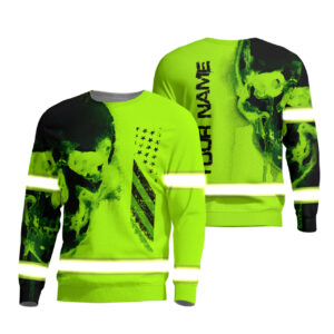 Hi Vis Long Sleeve Reflective Black Skull Custom Name Safety Workwear