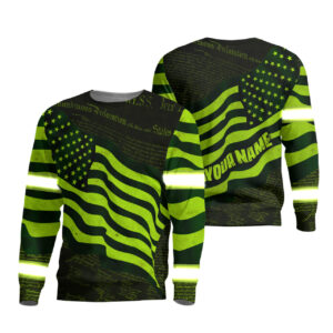 Hi Vis Long Sleeve Reflective Independence USA Flag Custom Name Safety Workwear