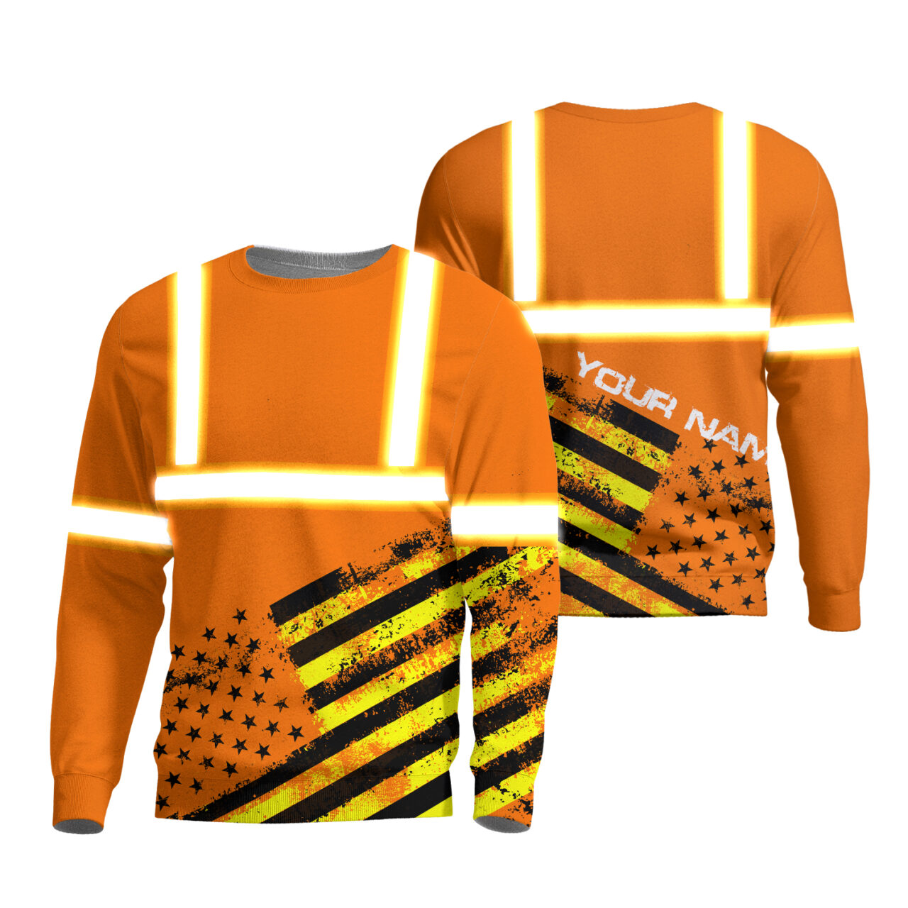 Hi Vis Long Sleeve Shirt Reflective Black And Orange Neon USA Flag
