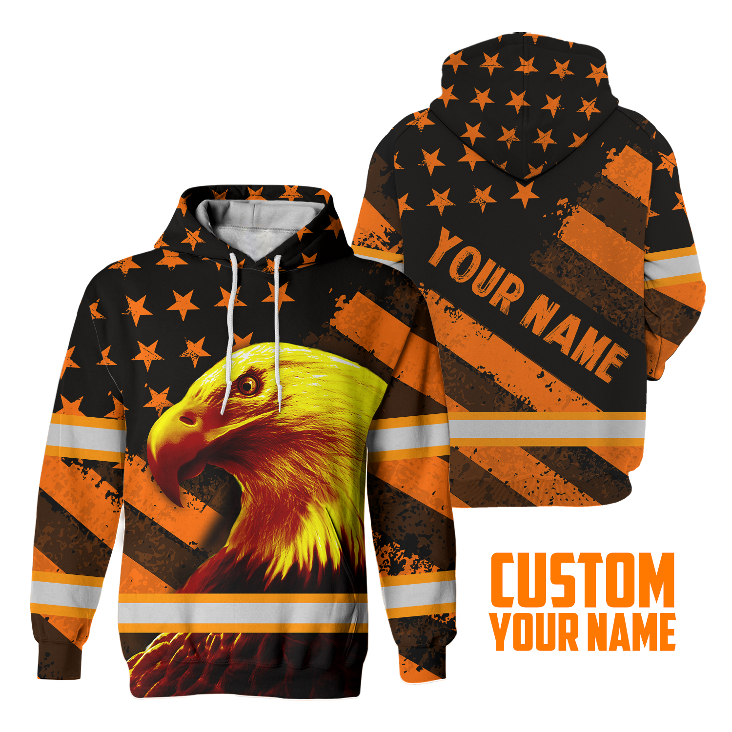 Hi Vis Hoodie Reflective Eagle Us Flag Orange Safety Workwear For