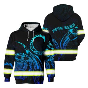 Hi Vis Hoodie Reflective Tapes Gradient Turtle Hawaiian Polynesian Tribal Custom Name Safety Workwear