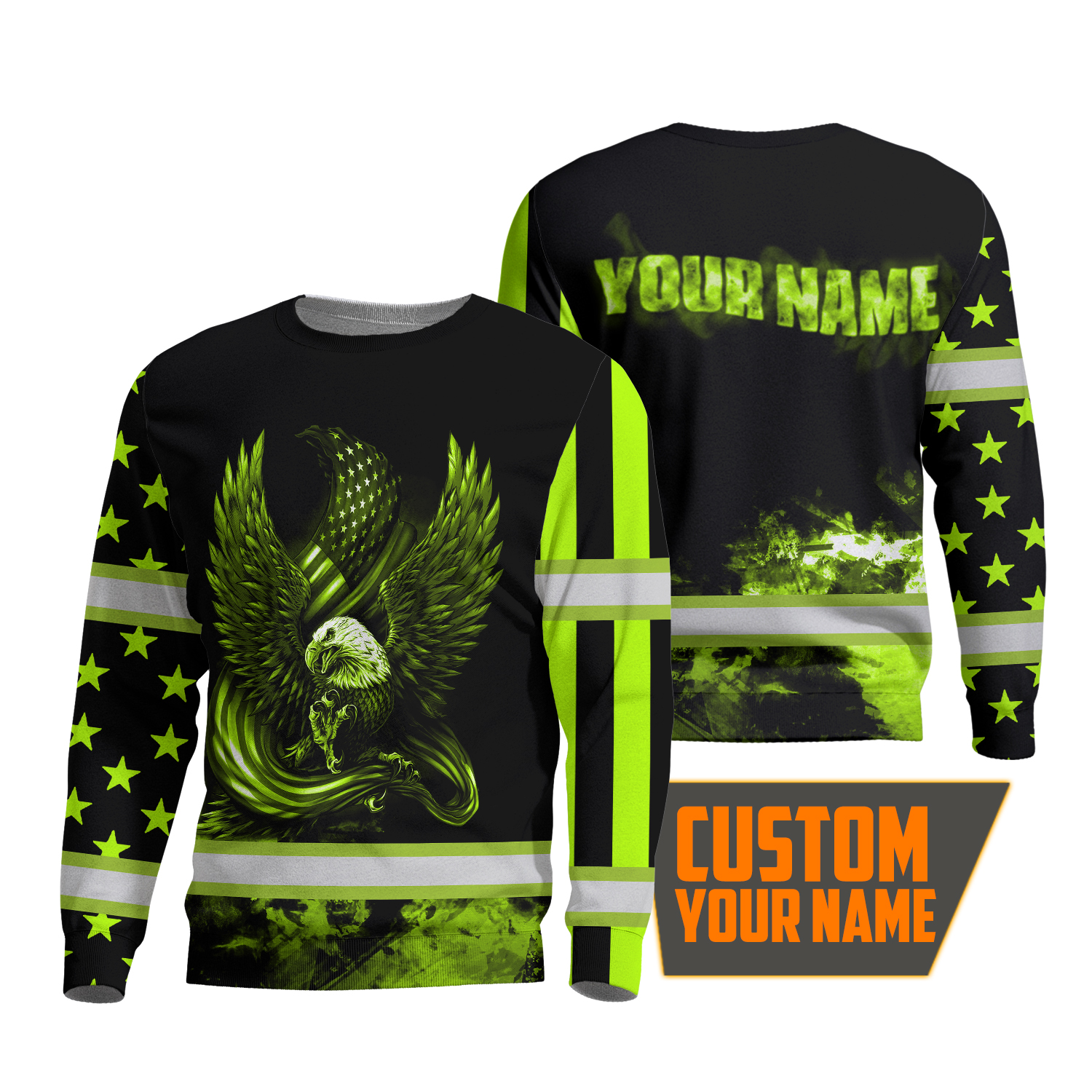 Hi Vis Shirt Reflective Eagle Fly Flag USA Custom Name Safety