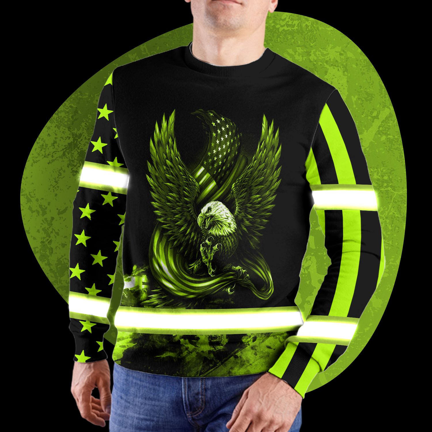 Hi Vis Shirt Reflective Eagle Fly Flag USA Custom Name Safety Workwear