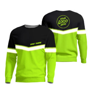 Hi Vis Long Sleeve Shirt Uniform Company Reflective Green USA Flag Custom Name And Logo Safety Workwear