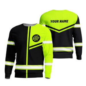 Hi Vis Long Sleeve Shirt Uniform Reflective Black Green Neon Custom Name And Logo Safety Workwear