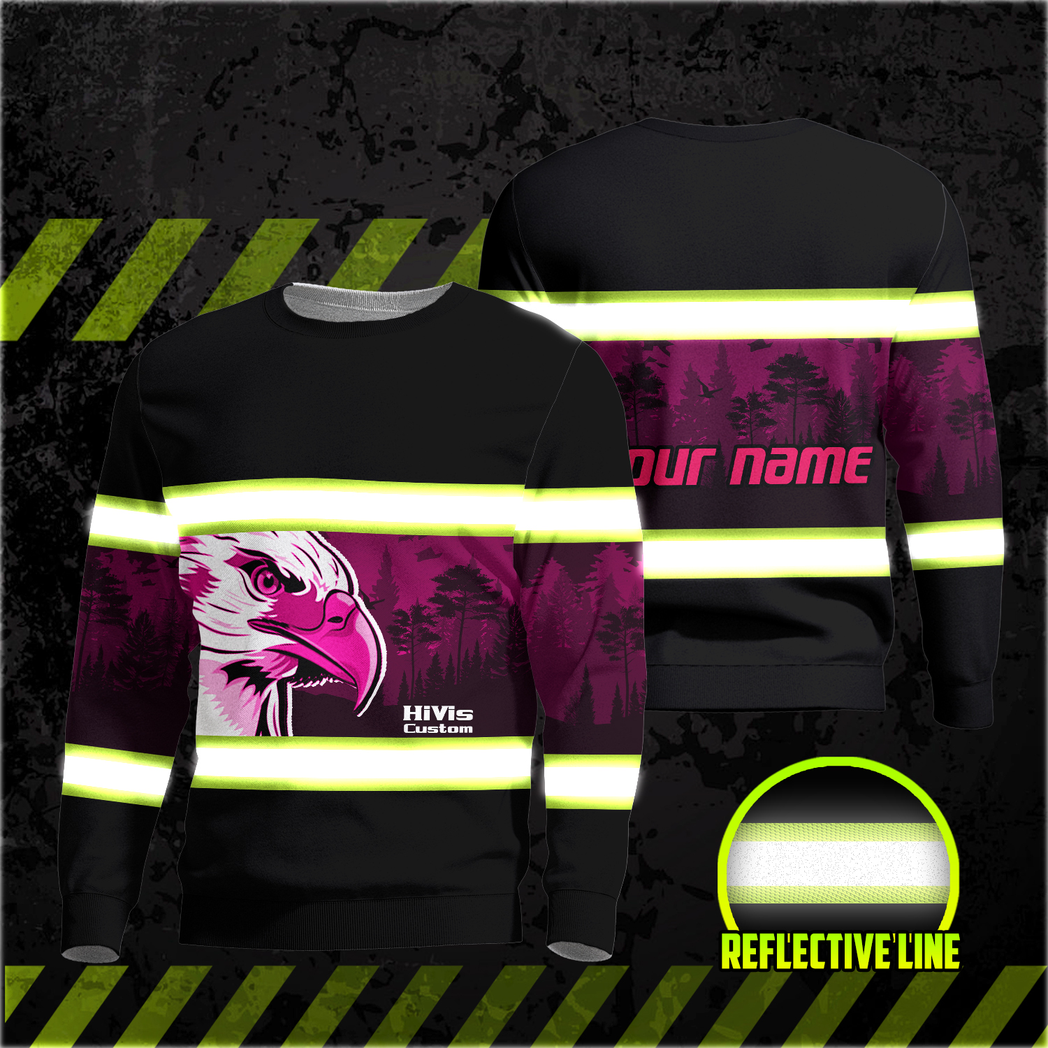 Hi Vis Shirt Reflective Pink Eagle USA Custom Name Safety Workwear For  Workers, Patriotic, Veteran, Military