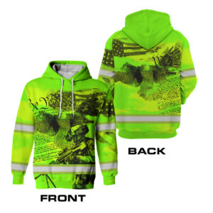 Hi Vis Hoodie Reflective Veterans Military Soldiers US Flag Memorial Honor Safety Workwear For Workers, Runners, Cyclists, Patriotic, Veteran, Military, Patriotic