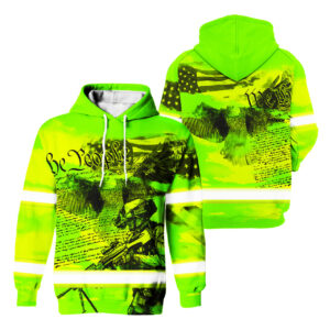 Hi Vis Hoodie Reflective Veterans Military Soldiers US Flag Memorial Honor Safety Workwear For Workers, Runners, Cyclists, Patriotic, Veteran, Military, Patriotic
