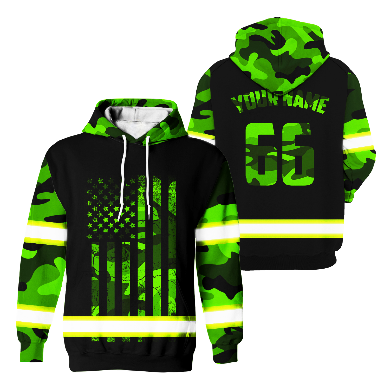 Hi Vis Hoodie Reflective Camo Us Flag Custom Name And Number Patriotic