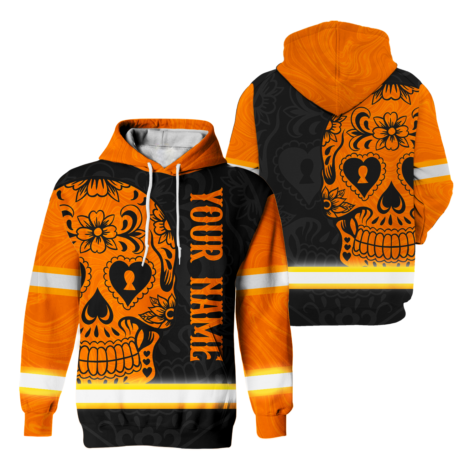 Hi Vis Hoodie Reflective Skull Orange Neon Custom Name Safety Workwear ...