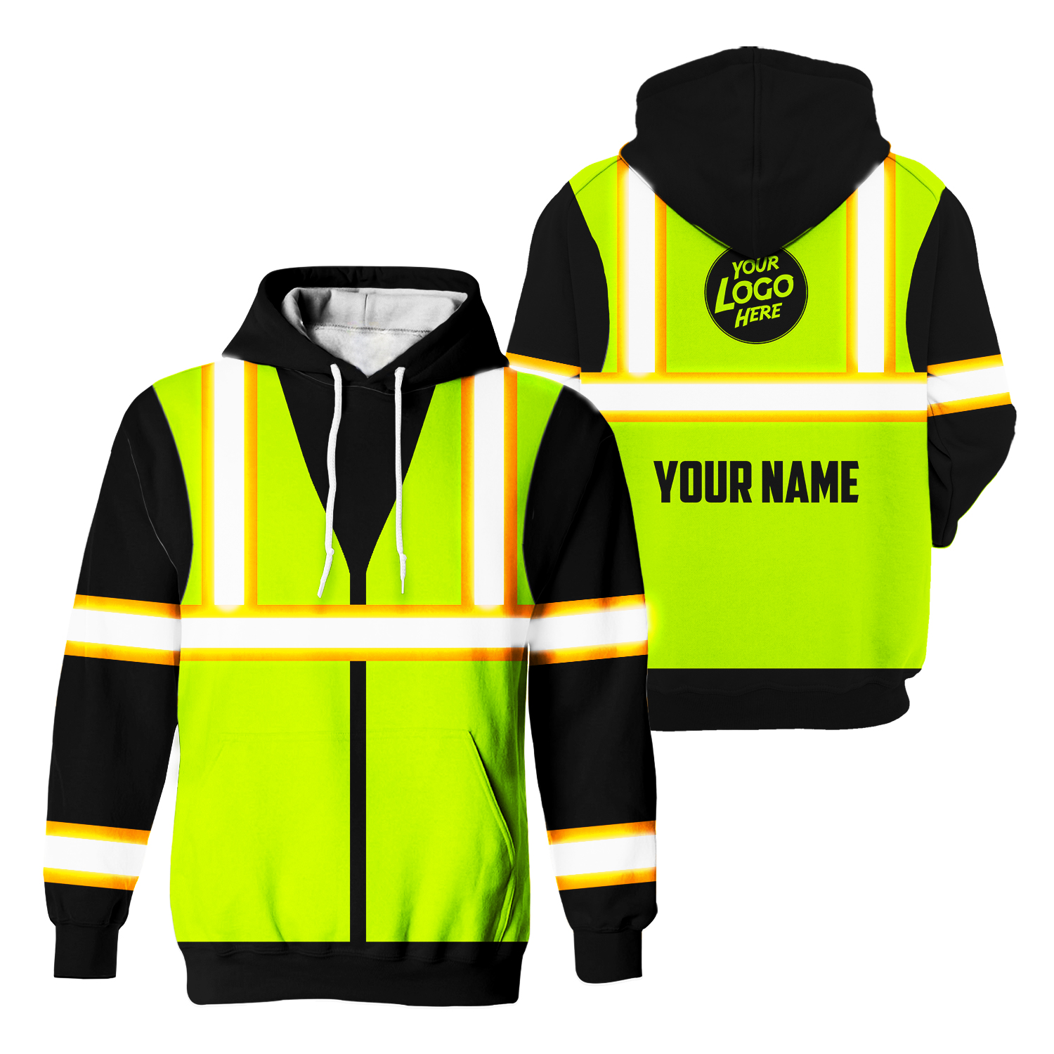 Hi Vis Hoodie Reflective Tapes Green Neon Custom Name And Logo Safety ...