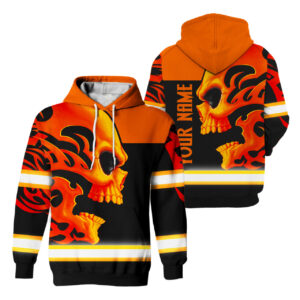 Hi Vis Hoodie Reflective Tapes Orange Neon Skull Custom Name Safety Workwear