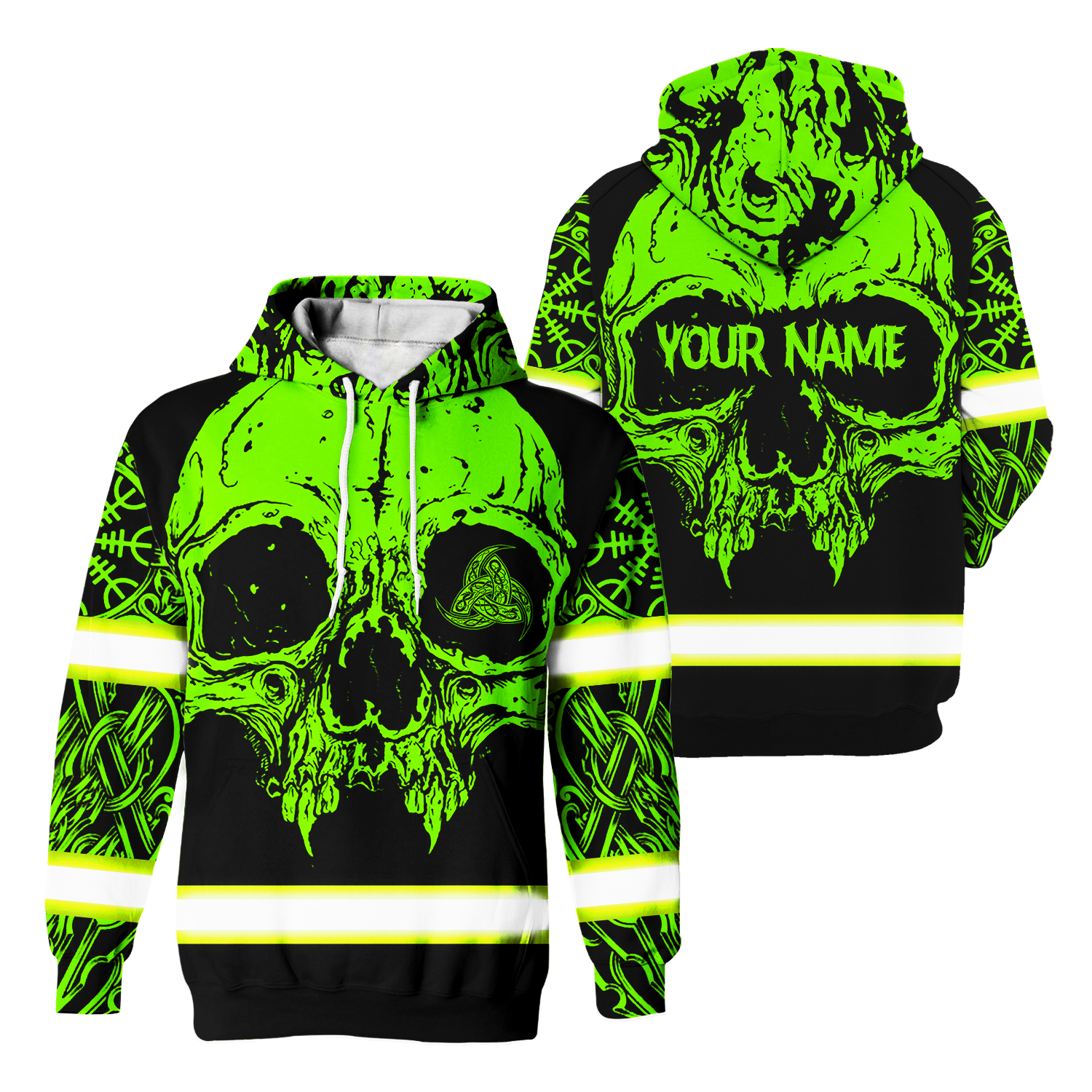 Hi Vis Hoodie Reflective Tapes Skull Viking Symbol Green Neon Custom ...