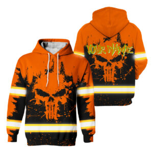 Hi Vis Hoodie Reflective Tapes Orange Skull Custom Name Safety Workwear