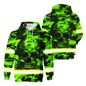 Hi Vis Hoodie Reflective Skull Camo Green Neon Safety Workwear