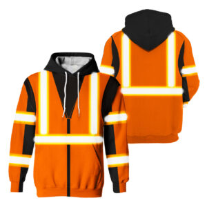 Hi Vis Hoodie Reflective Tapes Orange Workwear Safety