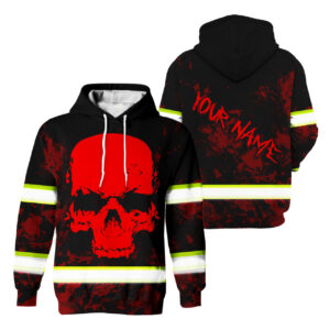 Hi Vis Hoodie Reflective Tapes Red Skull Custom Name Safety Workwear