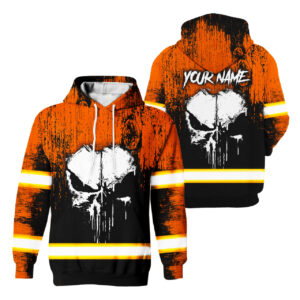 Hi Vis Hoodie Reflective Tapes Orange Skull Custom Name Safety