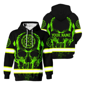 Hi Vis Hoodie Reflective Skull Viking Symbol Green Neon Custom Name