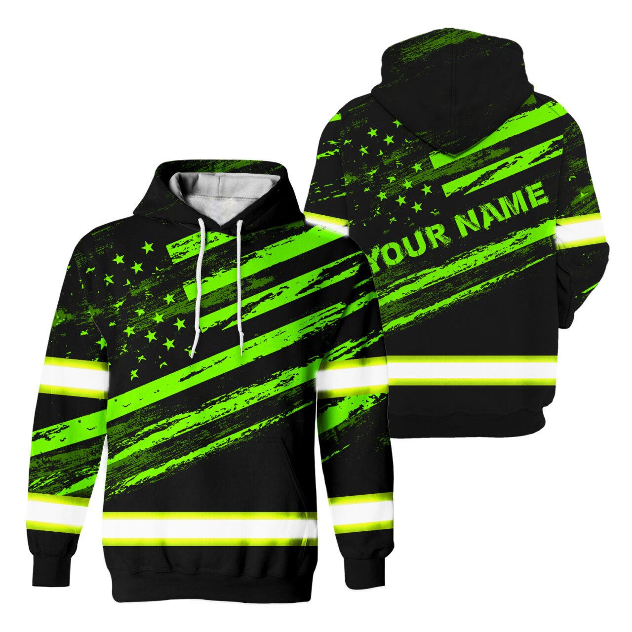 Custom Name Reflective Hi Vis Hoodies Flag Patriotic Safety Workwear