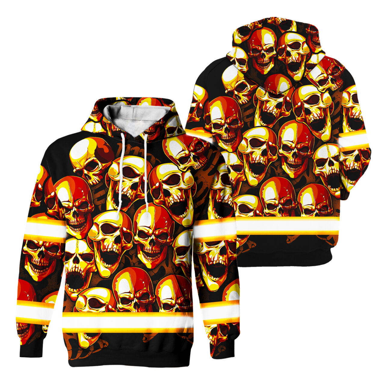 Skull Reflective Hi Vis Hoodies - Orange Neon Safety Workwear Unisex