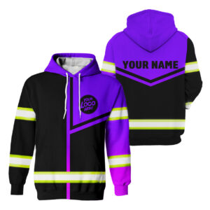 Custom Company Logo Reflective Hi Vis Hoodies - Violet Neon Safety Workwear