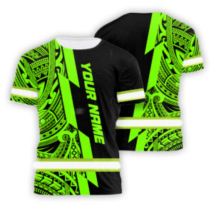 Hi Vis shirt Reflective Green Neon Hawaiian Polynesian Tribal Custom