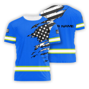 Hi Vis Shirt Reflective Tapes Blue Scratch Flags Custom Name Safety Workwear