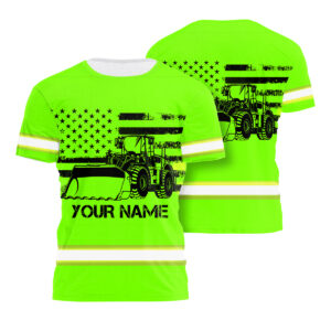 Hi Vis Shirt Reflective Tapes Green Loader Operator Custom Name Safety