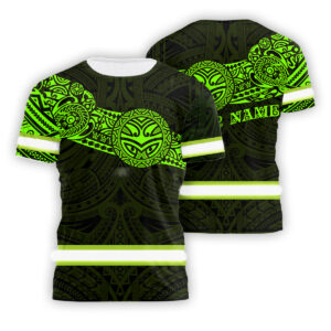 Hi Vis Shirt Reflective Tapes Green Neon 2 Hawaiian Polynesian Tribal Custom