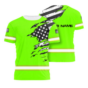 Hi Vis Shirt Reflective Tapes Green Neon Scratch Flags Custom Name Safety