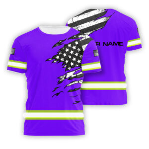 Hi Vis Shirt Reflective Tapes Violet Scratch Flags Custom Name Safety Workwear
