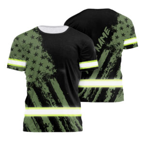 Custom High Vis Shirts Reflective Tapes Green US Flag Veteran Soldier