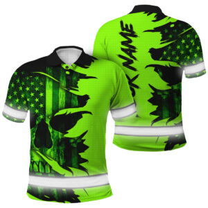 Hi Vis Polo Shirt Reflective Tapes Green Neon Skull US Flag Scratch Custom Name Safety Workwear