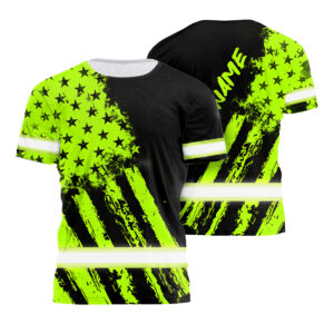 Custom High Vis Shirts Reflective Tapes Green Neon And Black US Flag