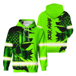 Hi Vis Hoodie Reflective Tapes Green Neon Skull US Flag Scratch